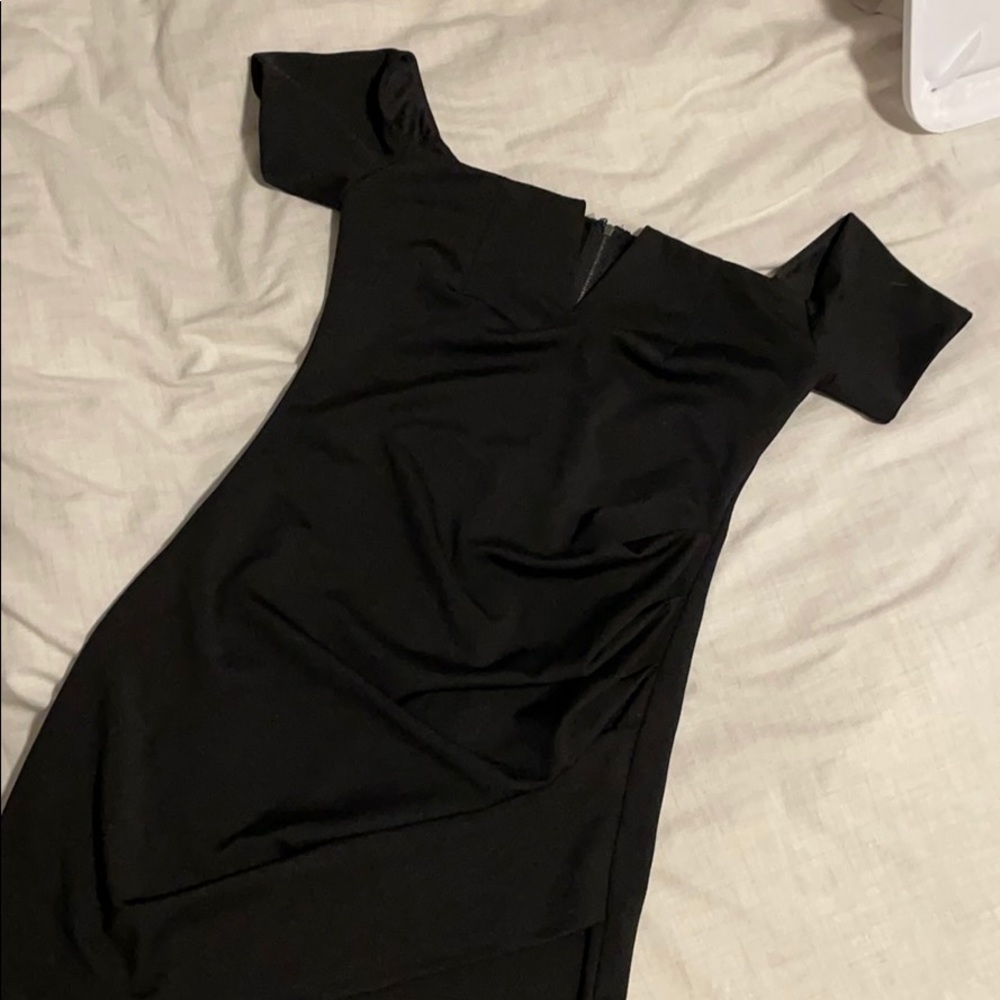Black off shoulder mini dress with v neck